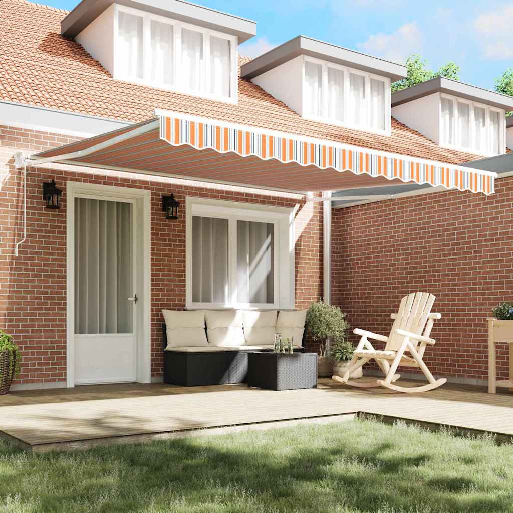 vidaXL Electric Awning 4 x 3 m Πορτοκαλί γκρι μπλε και λευκό ριγέ