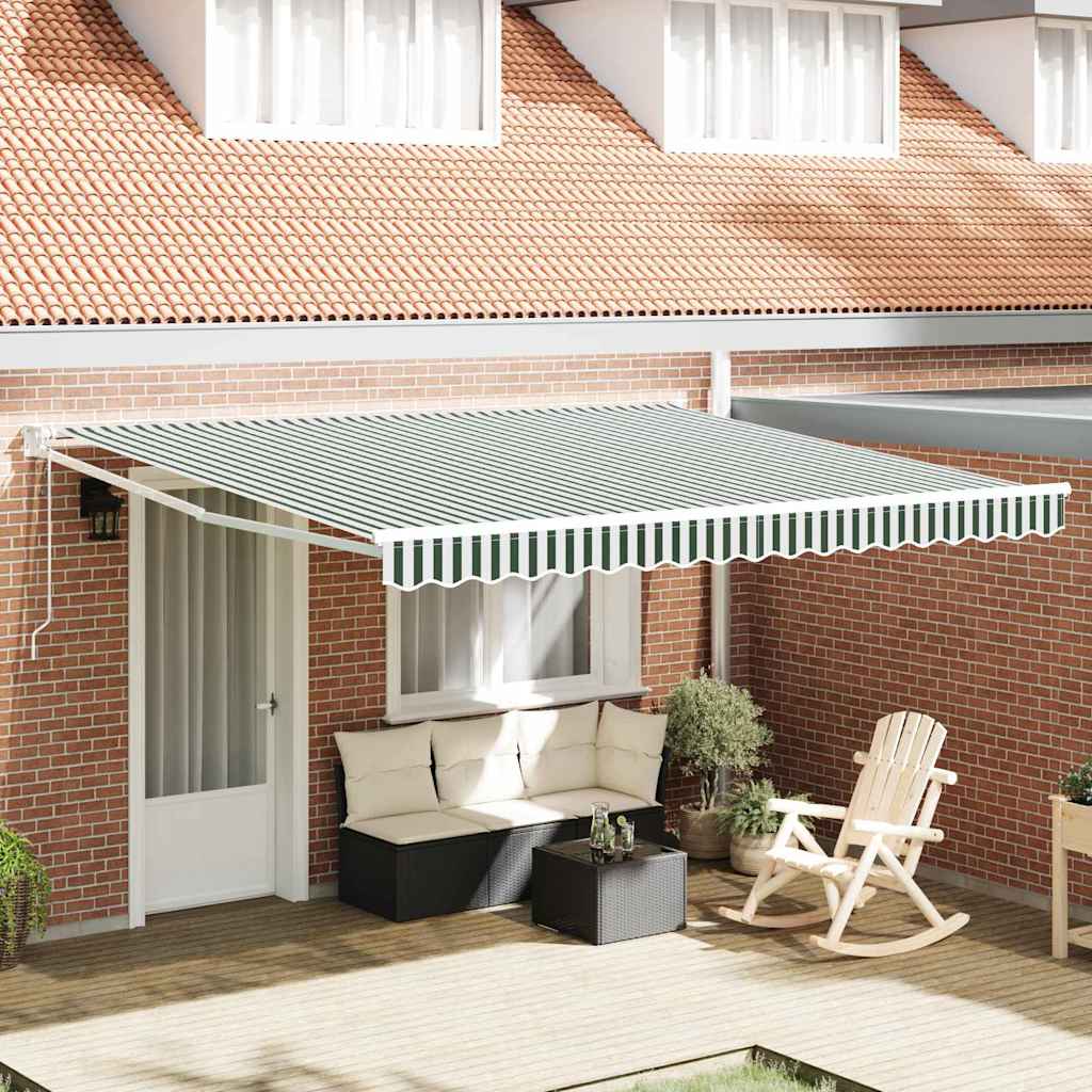 vidaXL Electric Awning 4 x 3 m Πράσινο και λευκό ριγέ 100% Polyester