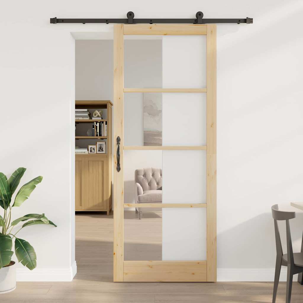 vidaXL Συρόμενη Πόρτα ORKDAL 93 x 232 εκ. Μασίφ ξύλο πεύκου και γυαλί
