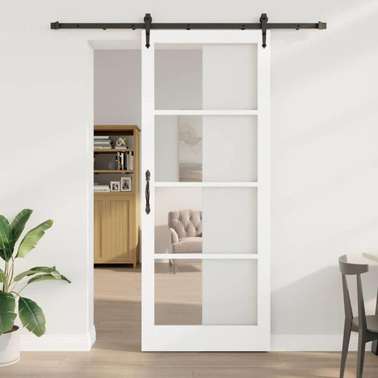 vidaXL Συρόμενη Πόρτα 93 x 232 εκ. Μασίφ ξύλο πεύκου και γυαλί