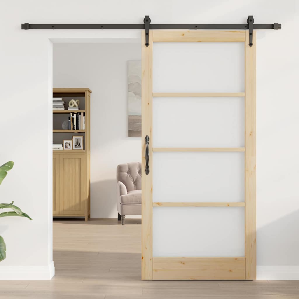 vidaXL Συρόμενη Πόρτα ORKDAL 93 x 202 cm Μασίφ ξύλο πεύκου και γυαλί