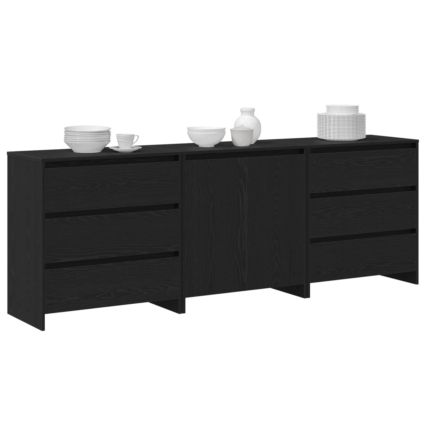 vidaXL Πλαϊνό γραφείο 3 pcs Μαύρο 70 x 41 x 75 εκ. Επεξεργασμένο ξύλο