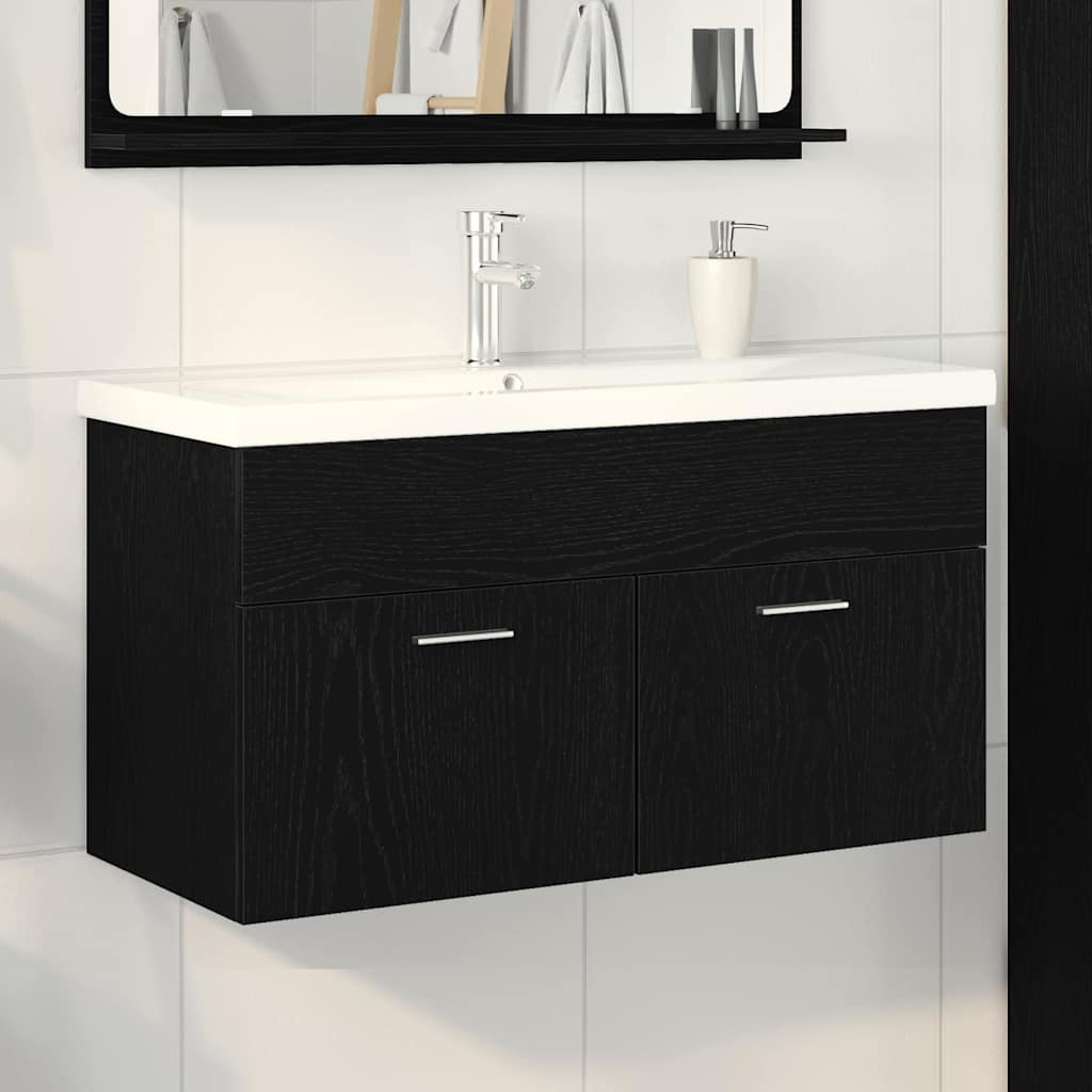 vidaXL Ντουλάπι Μπάνιου Μαύρη Οξυά 90 x 38,5 x 46 cm