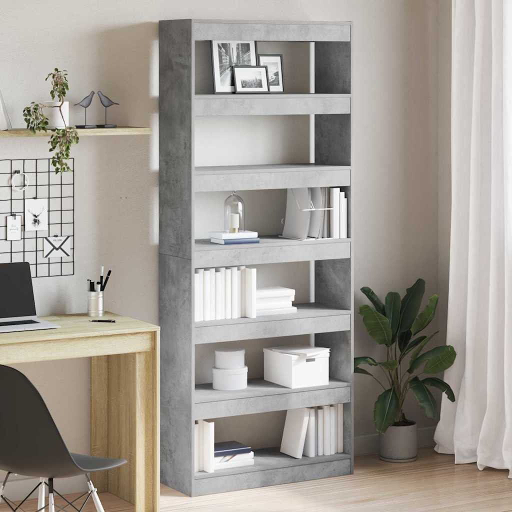 vidaXL Βιβλιοθήκη με ράφι Γκρι σκυροδέματος 80 x 30 x 198 εκ