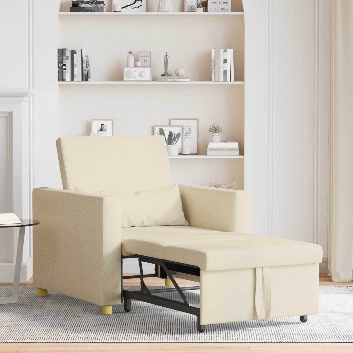 vidaXL Καναπές Κρεβάτι Μονό με τροχούς Κρεμ 90 x 165 x 87 εκ. ύφασμα