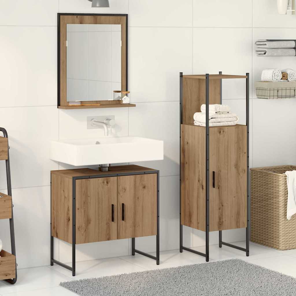 vidaXL Σετ Επίπλων Μπάνιου με ράφι 3 pcs Καφέ Επεξεργασμένο ξύλο