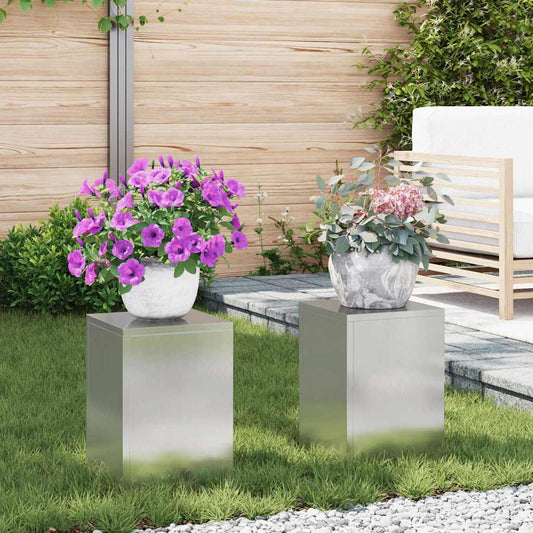 vidaXL Βάση φυτών 2 τεμ. Ασημί 24 x 24 x 35 εκ. Ανοξείδωτο Ατσάλι