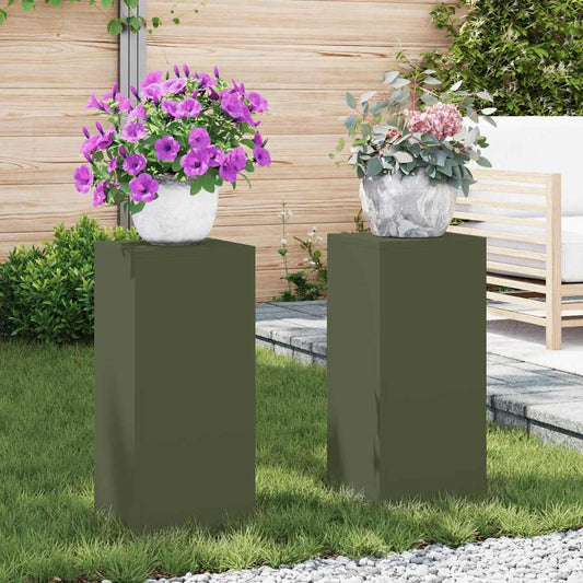 vidaXL Βάση φυτών 2 τεμ. Λαδί 24 x 24 x 55 εκ. Ψυχρής έλασης χάλυβας
