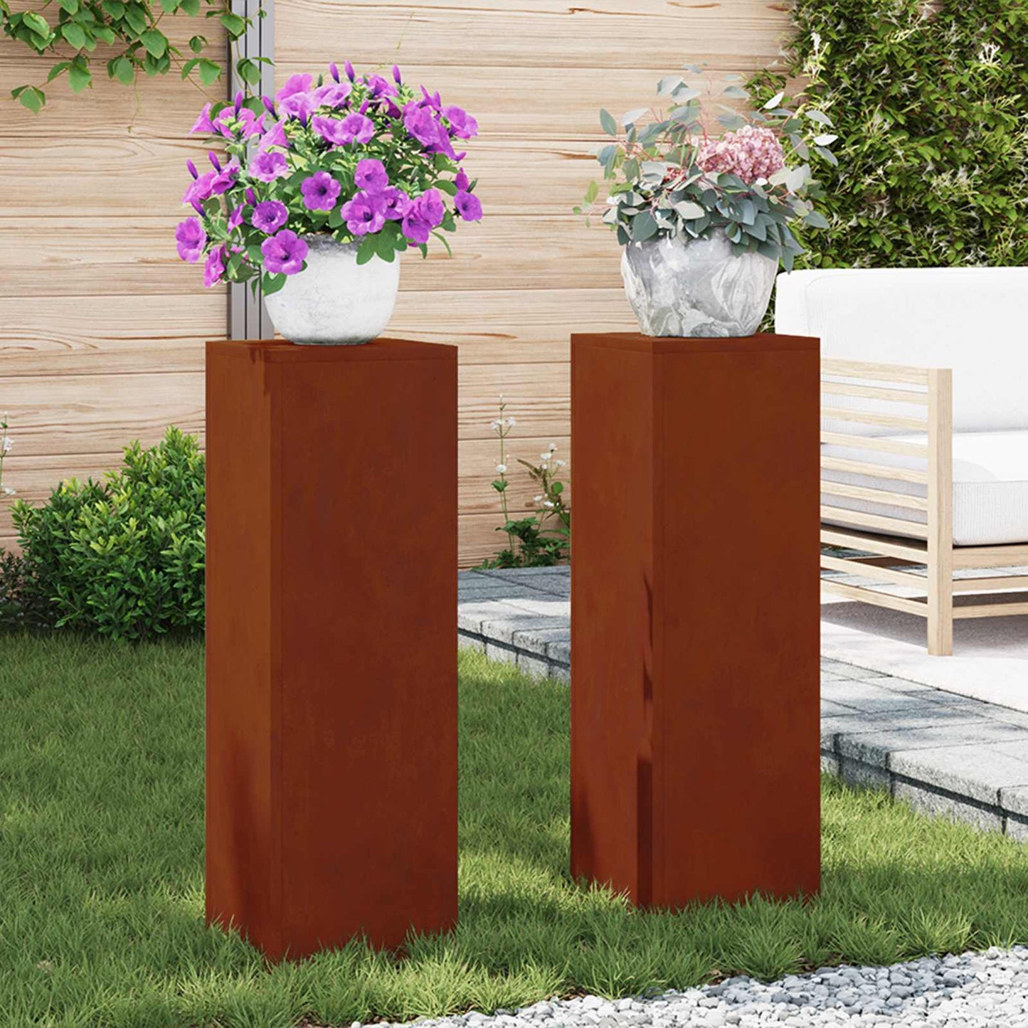 vidaXL Βάση φυτών 2 τεμ. Σκ rusty 24 x 24 x 75 εκ.