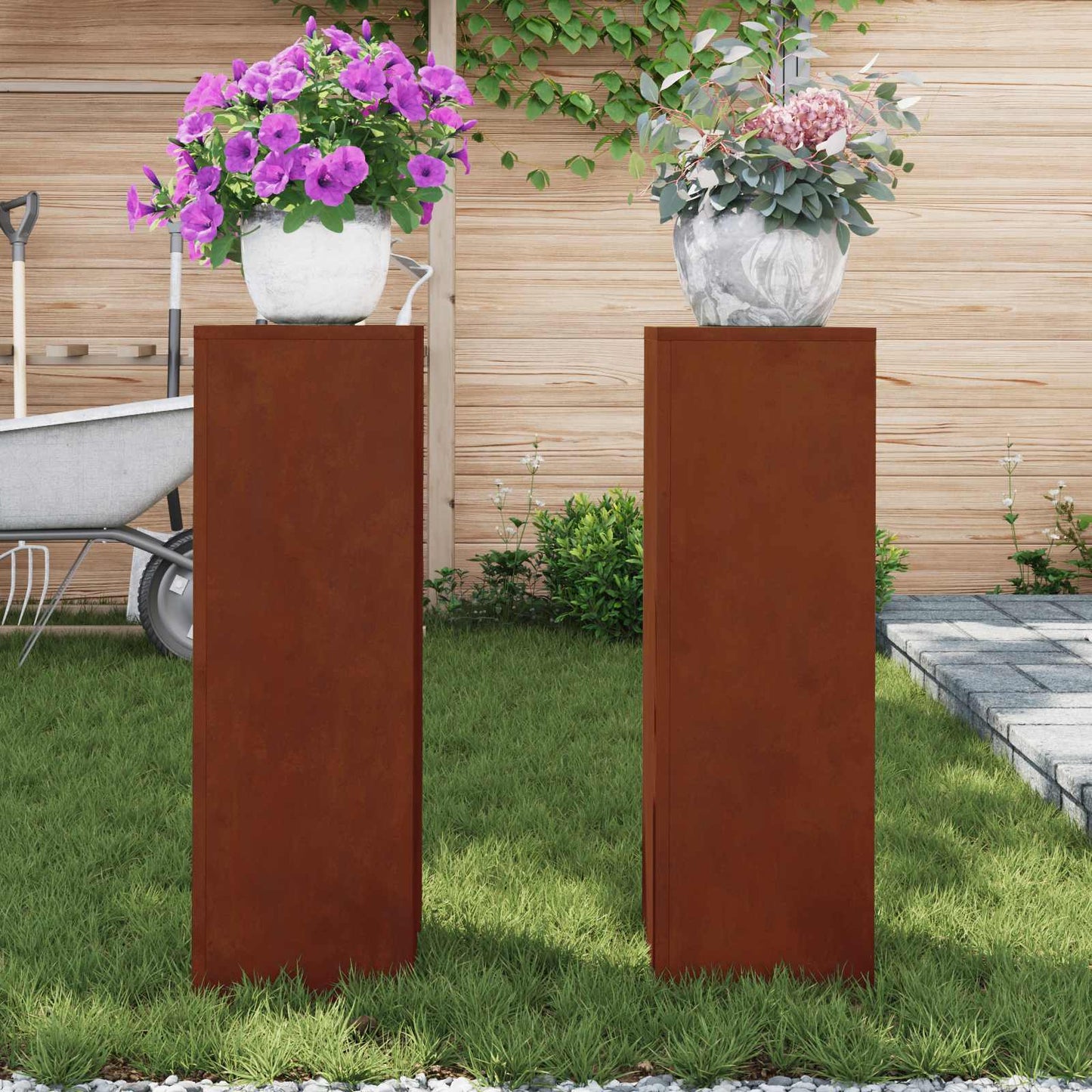 vidaXL Βάση φυτών 2 τεμ. Σκ rusty 24 x 24 x 75 εκ.