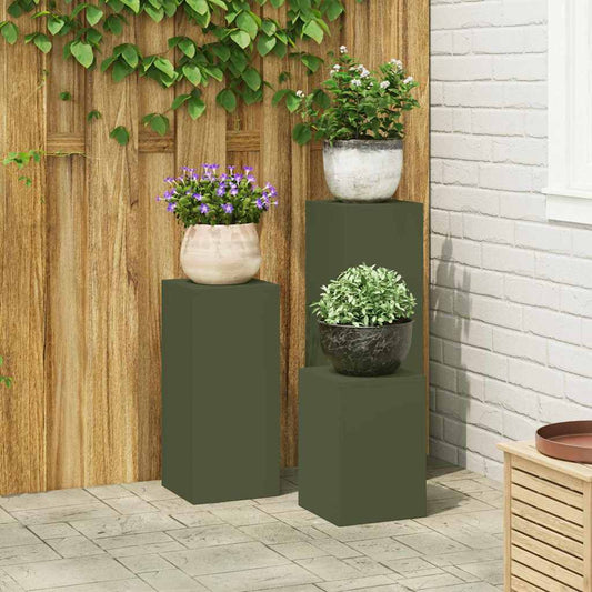 vidaXL Βάση φυτών 3 τεμ. Λαδί 24 x 24 x 75 εκ. Ψυχρής έλασης χάλυβας