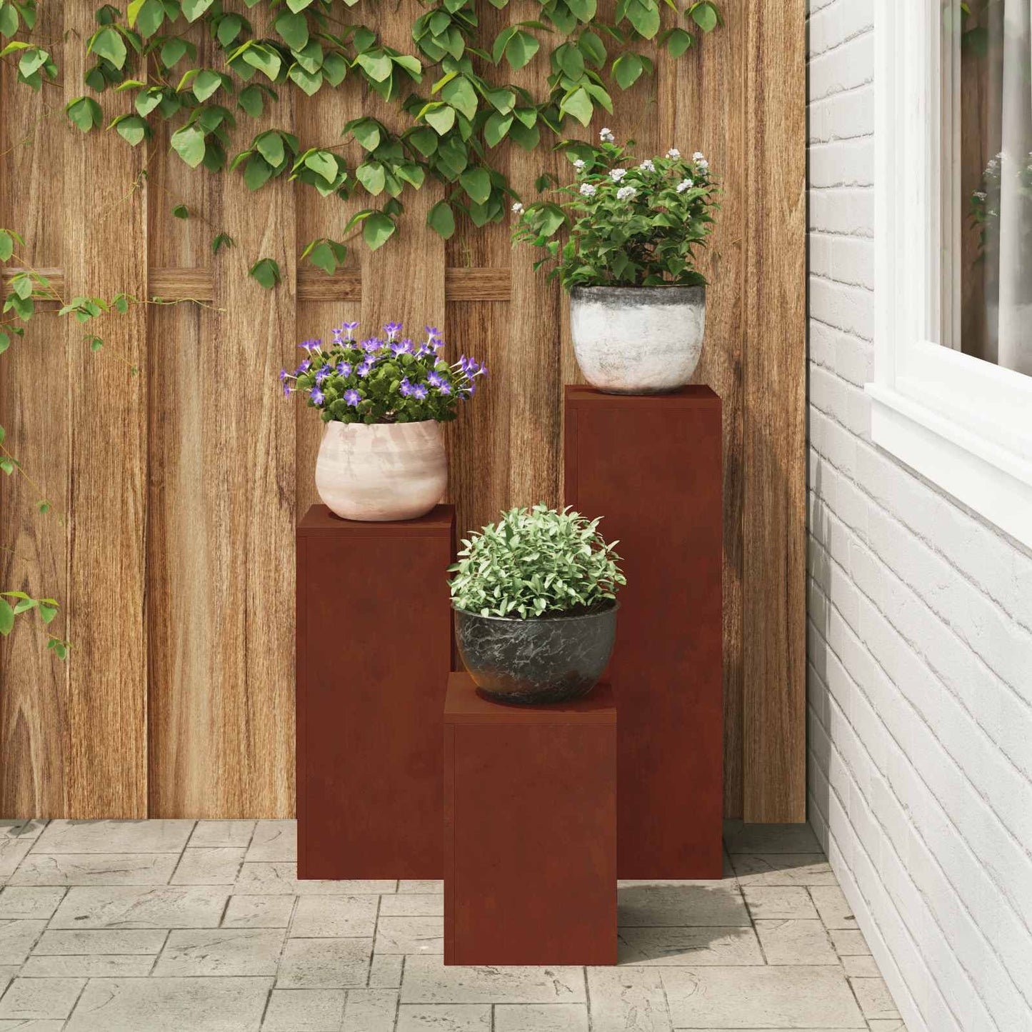 vidaXL Βάση φυτών 3 τεμ. Σκ rusty 24 x 24 x 75 εκ.