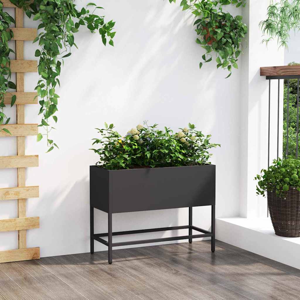 vidaXL Υψωμένη Γλάστρα Κήπου Μαύρο 60 x 26 x 45 εκ Ατσάλι