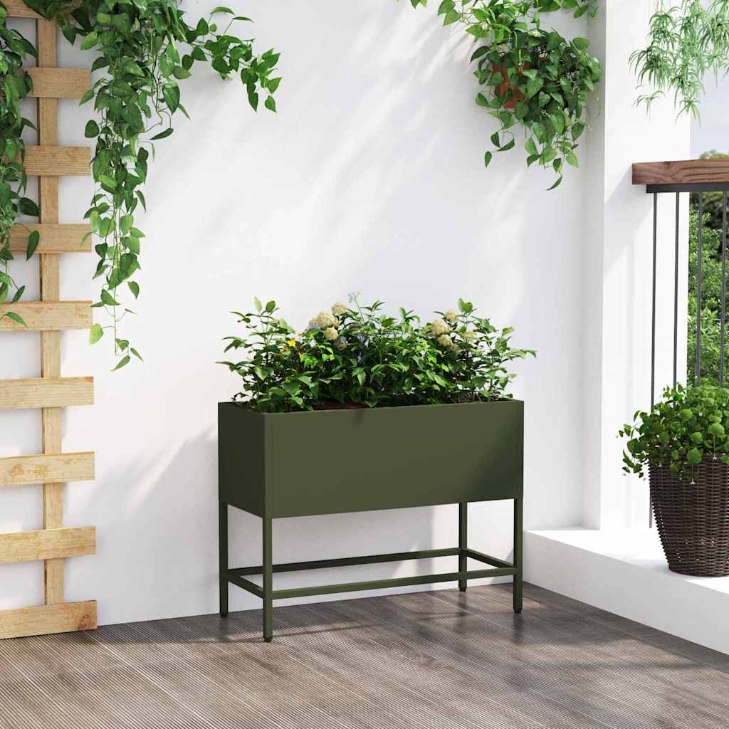 vidaXL Υψωμένη Γλάστρα Κήπου Λαδί 60 x 26 x 45 εκ Ατσάλι
