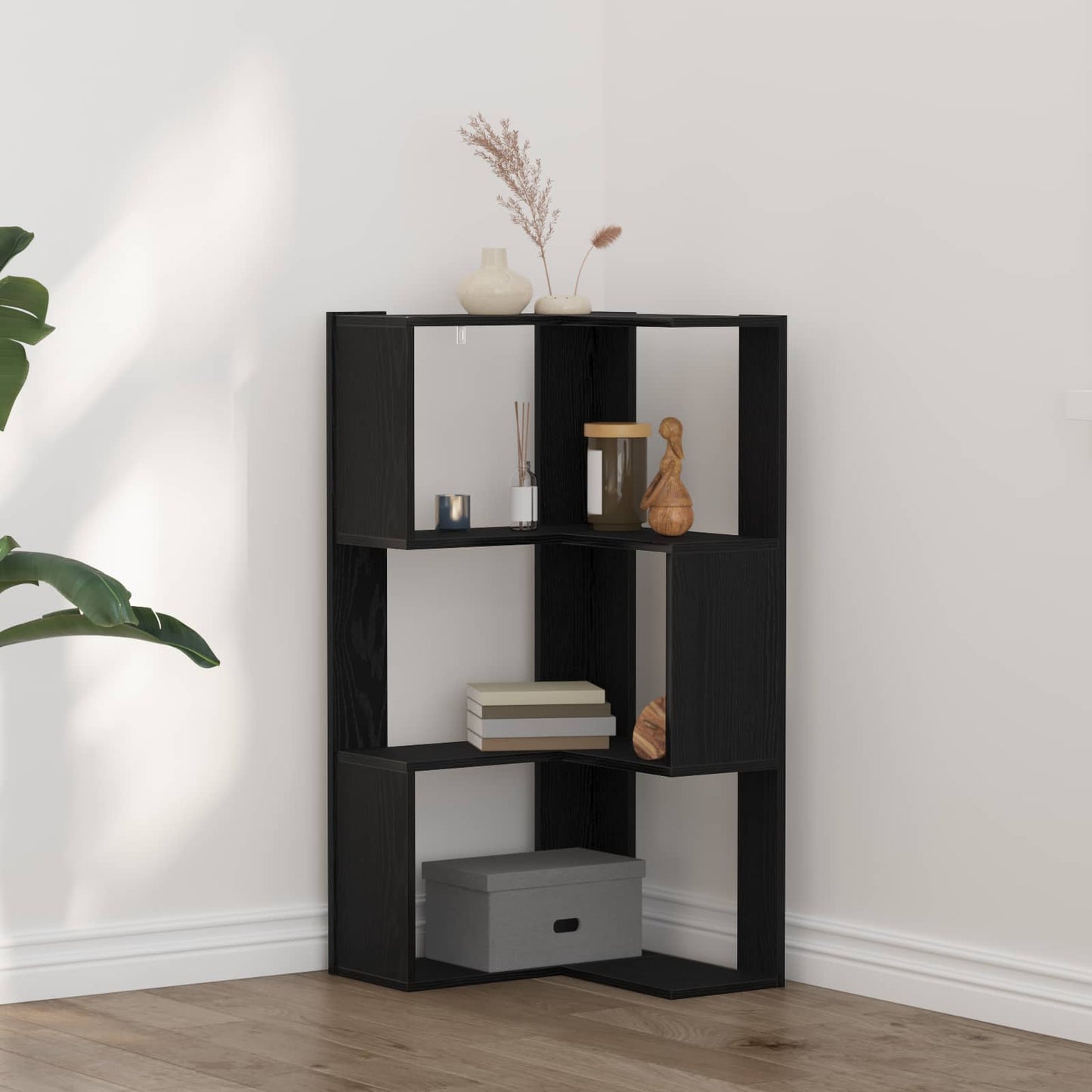 vidaXL Γωνιακή Βιβλιοθήκη Μαύρη δρυς 50 x 50 x 102 εκ