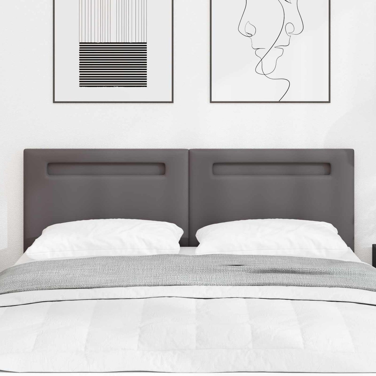 vidaXL LED κεφαλάρι Γκρι 144 cm Τεχνητό Δέρμα