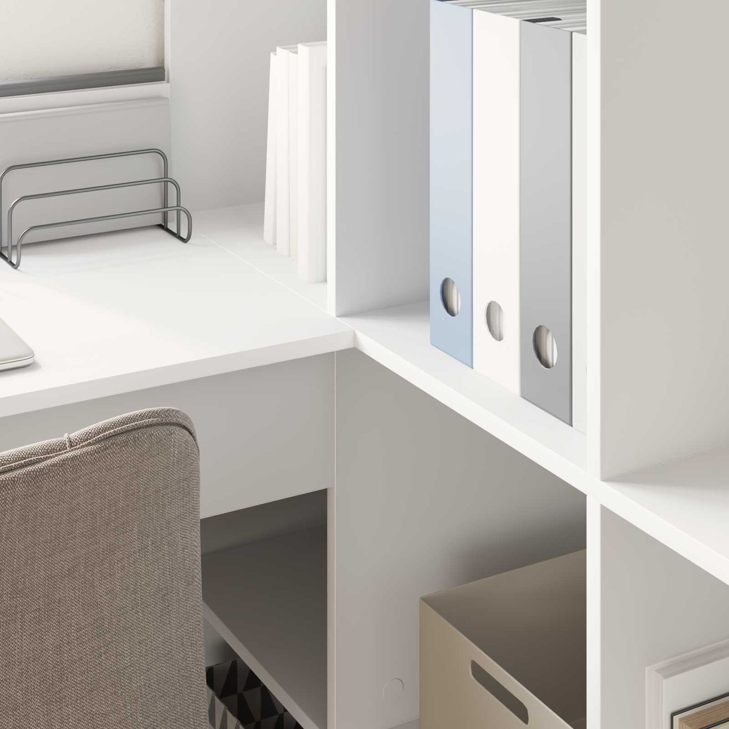vidaXL Γωνιακό γραφείο με ράφι Λευκό 101.5 x 149.5 x 149.5 εκ.