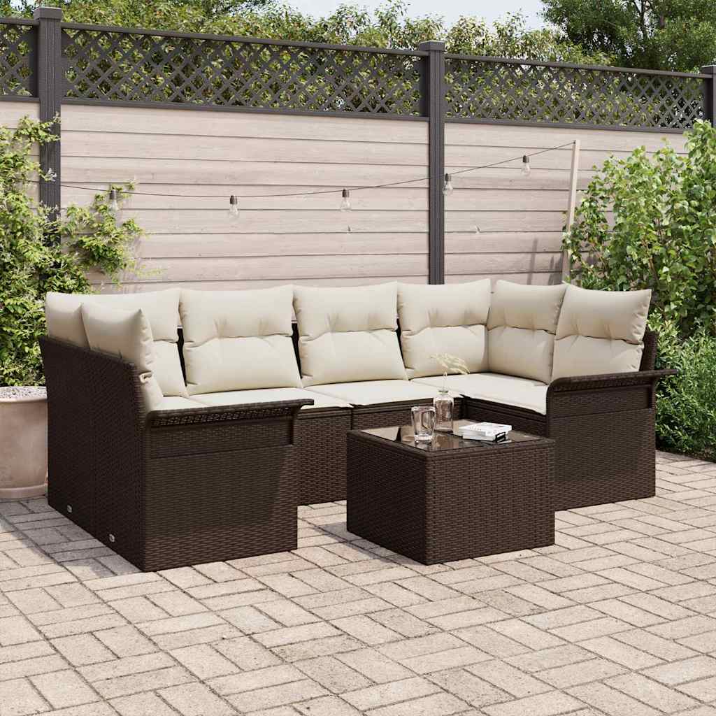 vidaXL Σετ Καναπέ Κήπου με μαξιλάρι 7 pcs Καφέ συνθετικό ρατάν