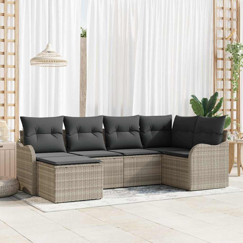 vidaXL Σετ Καναπέ Κήπου με μαξιλάρι 6 pcs Ανοιχτό γκρι Πολυ ράταν