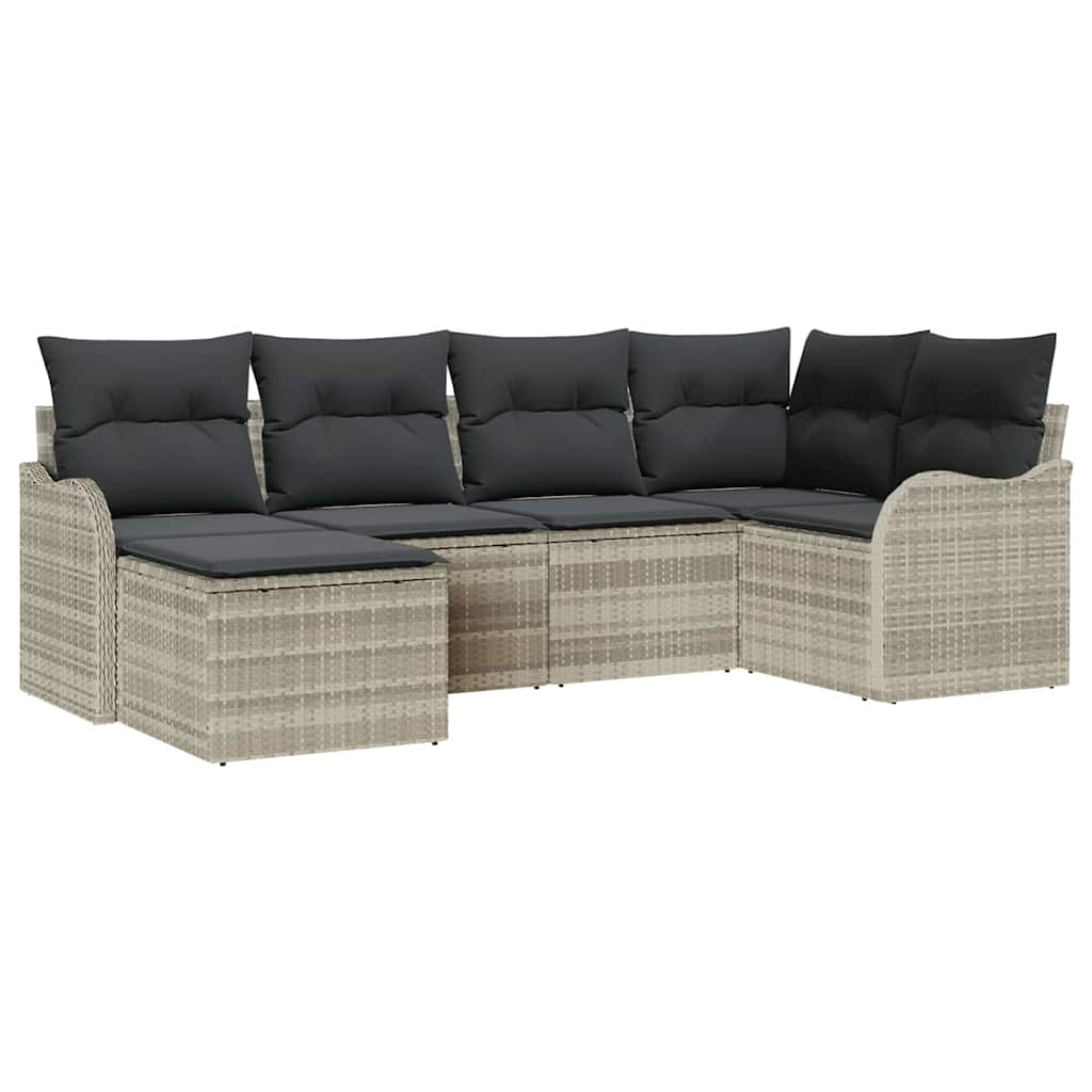 vidaXL Σετ Καναπέ Κήπου με μαξιλάρι 6 pcs Ανοιχτό γκρι Πολυ ράταν
