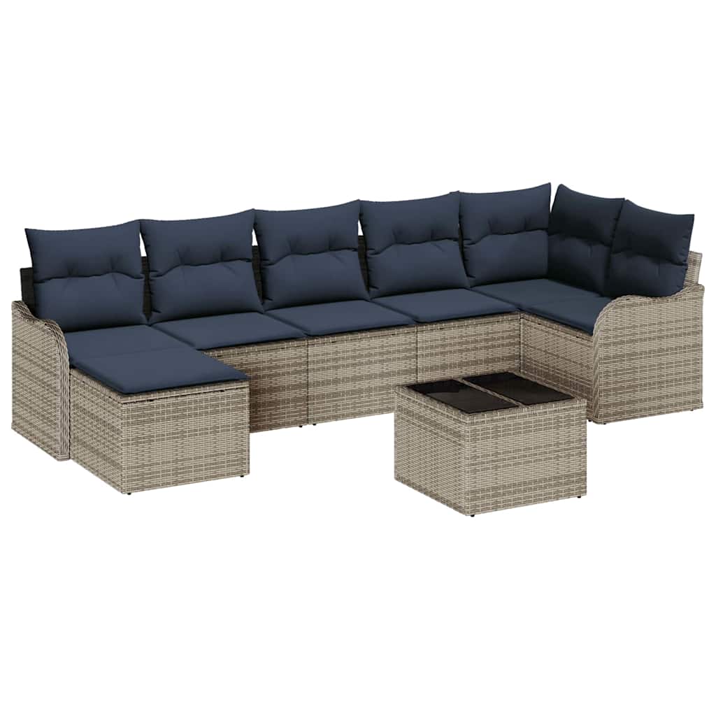 vidaXL Σετ Καναπέ Κήπου με μαξιλάρι 8 pcs Γκρι Πολυ ράταν