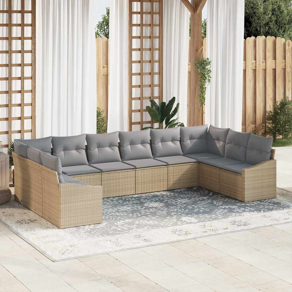 vidaXL Σετ Καναπέδων Κήπου 10 Τεμαχίων με Γκρι Μαξιλάρια