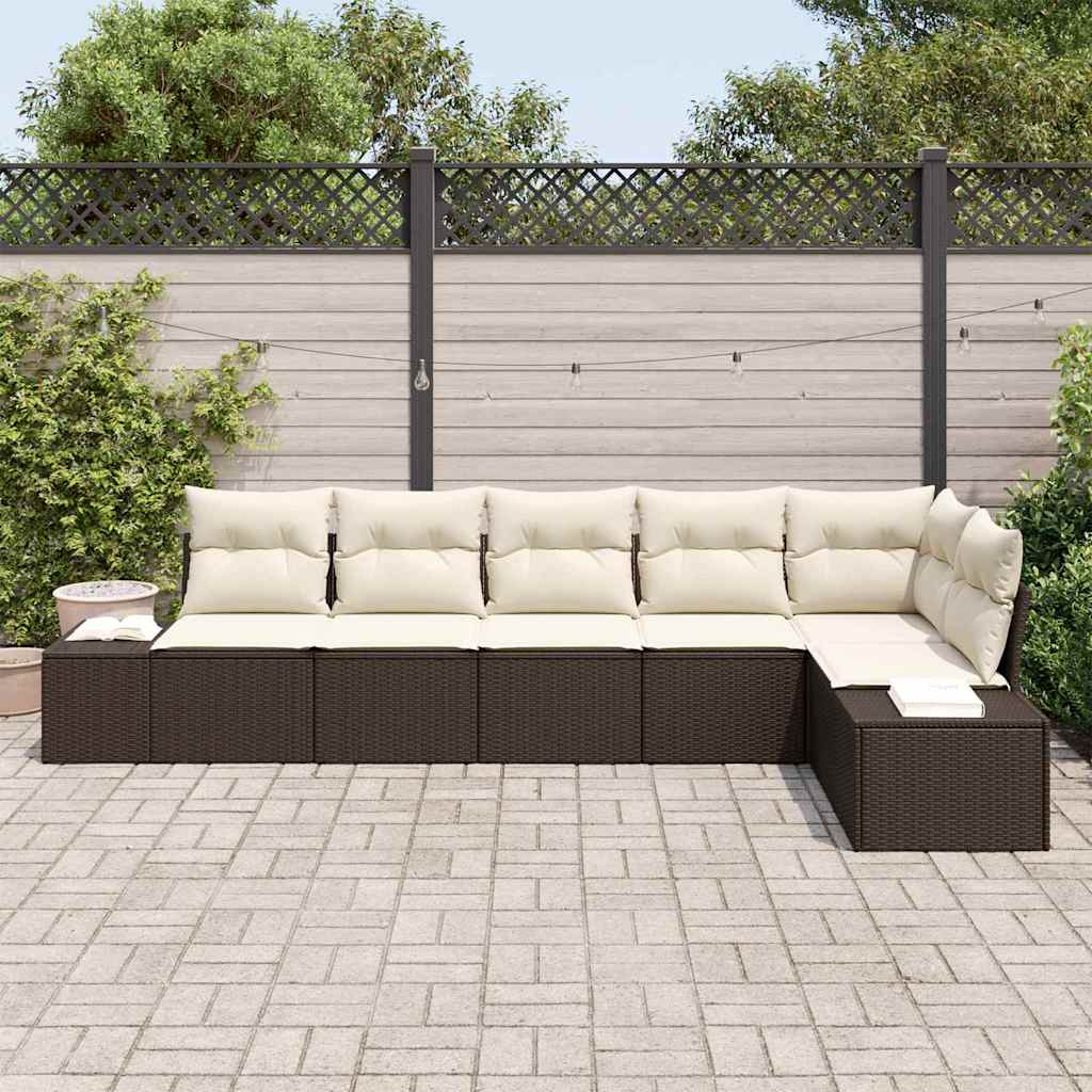 vidaXL Σετ Καναπέ Κήπου 6 pcs Καφέ και Κρέμα συνθετικό ρατάν