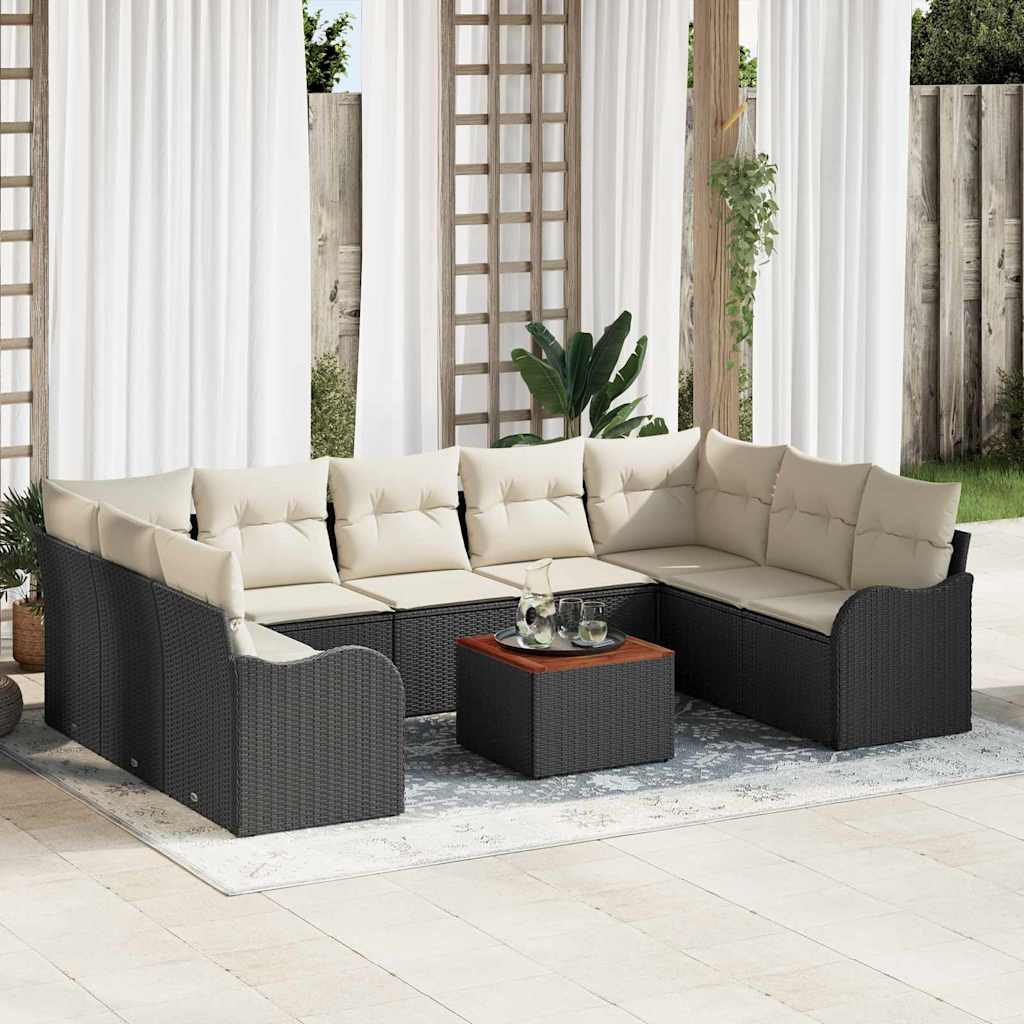vidaXL Σετ Καναπέ Κήπου 10 pcs Μαύρο Πολυ ράταν