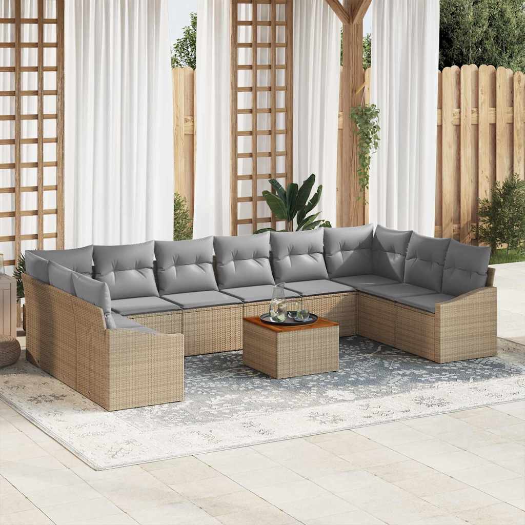 vidaXL Σετ Καναπέ Κήπου με μαξιλάρι 11 pcs Μπεζ Πολυ ράταν