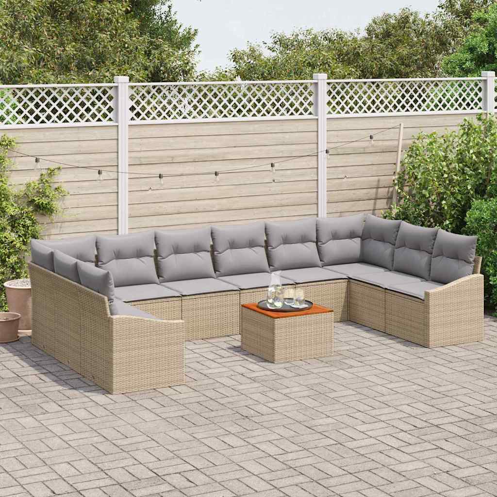 vidaXL Σετ Καναπέ Κήπου με μαξιλάρι 11 pcs Μπεζ Πολυ ράταν