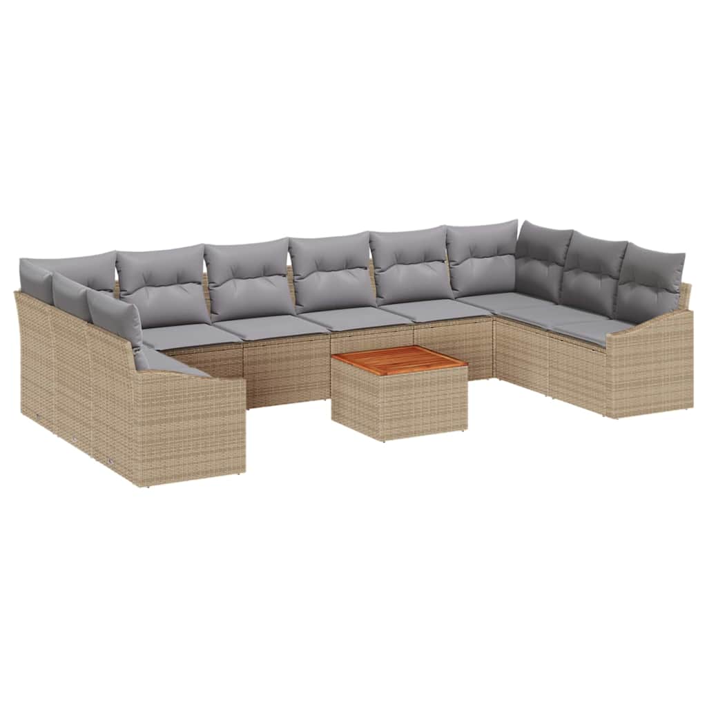 vidaXL Σετ Καναπέ Κήπου με μαξιλάρι 11 pcs Μπεζ Πολυ ράταν