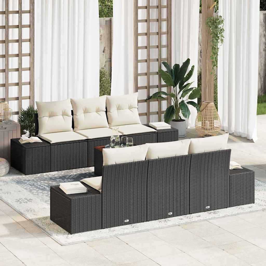 vidaXL Σετ Καναπέ Κήπου με μαξιλάρι 7 pcs Μαύρο Πολυ ράταν