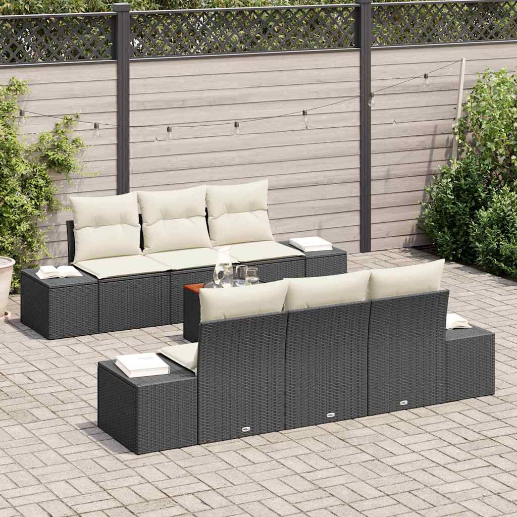 vidaXL Σετ Καναπέ Κήπου με μαξιλάρι 7 pcs Μαύρο Πολυ ράταν