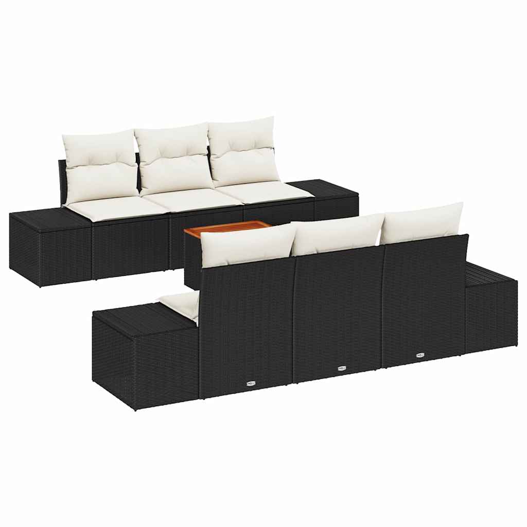 vidaXL Σετ Καναπέ Κήπου με μαξιλάρι 7 pcs Μαύρο Πολυ ράταν