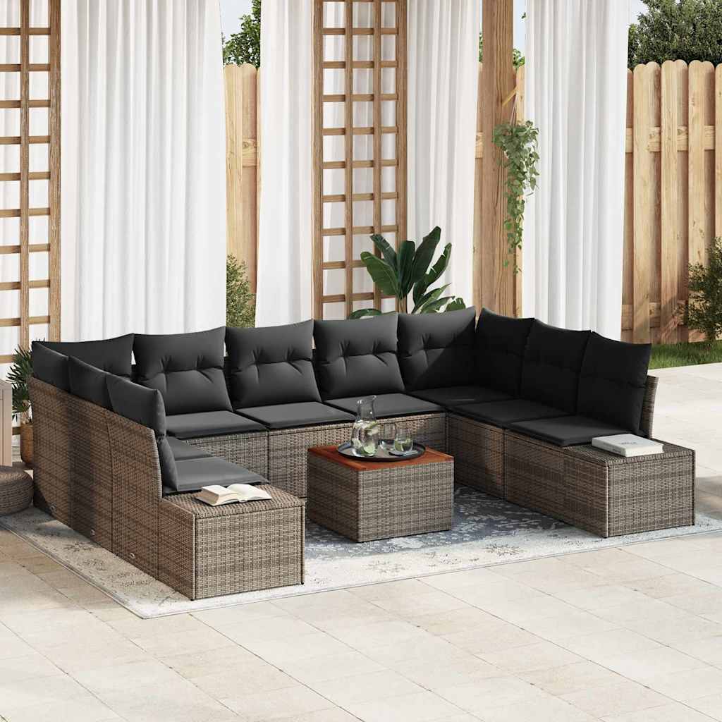 vidaXL Σετ Καναπέ Κήπου με μαξιλάρι 10 pcs Γκρι Πολυ ράταν