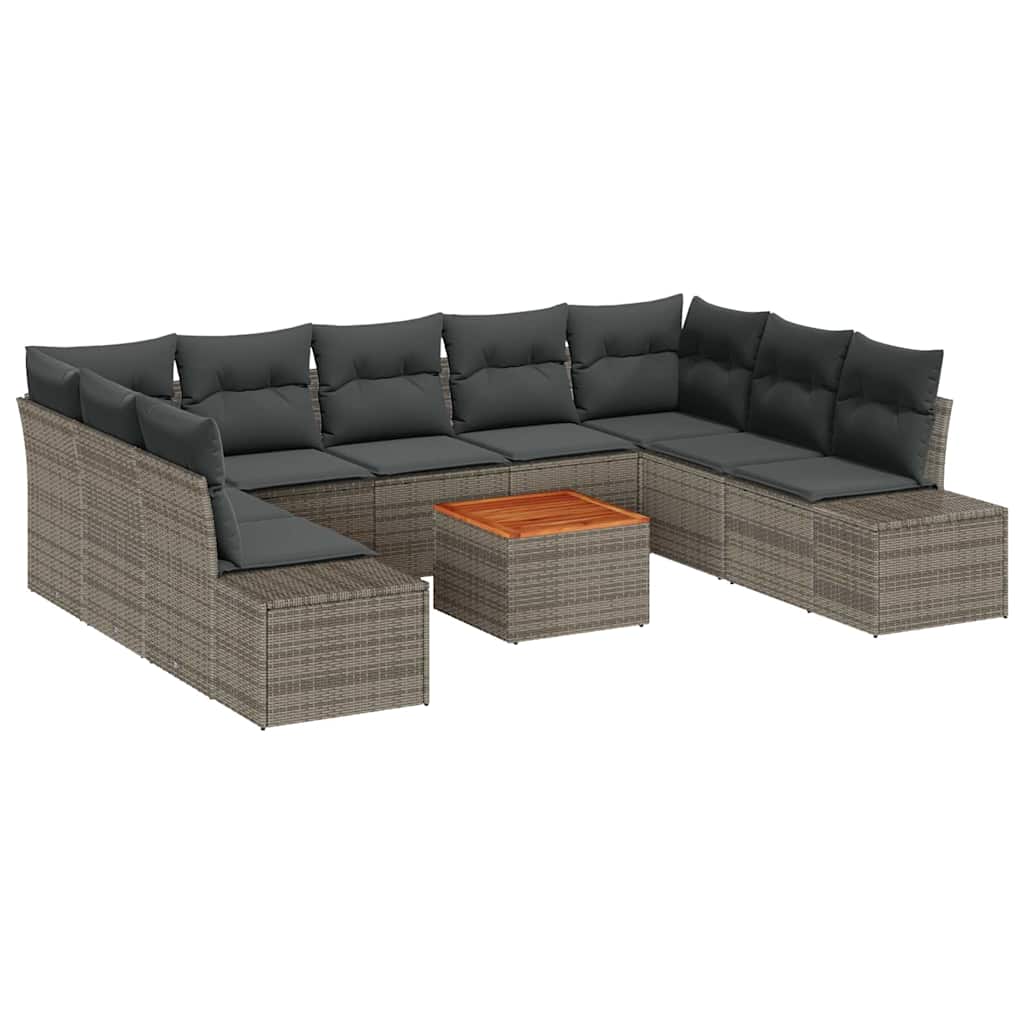 vidaXL Σετ Καναπέ Κήπου με μαξιλάρι 10 pcs Γκρι Πολυ ράταν