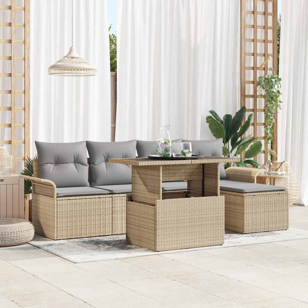 vidaXL Σετ Καναπέ Κήπου με μαξιλάρι 6 pcs Μπεζ συνθετικό ρατάν