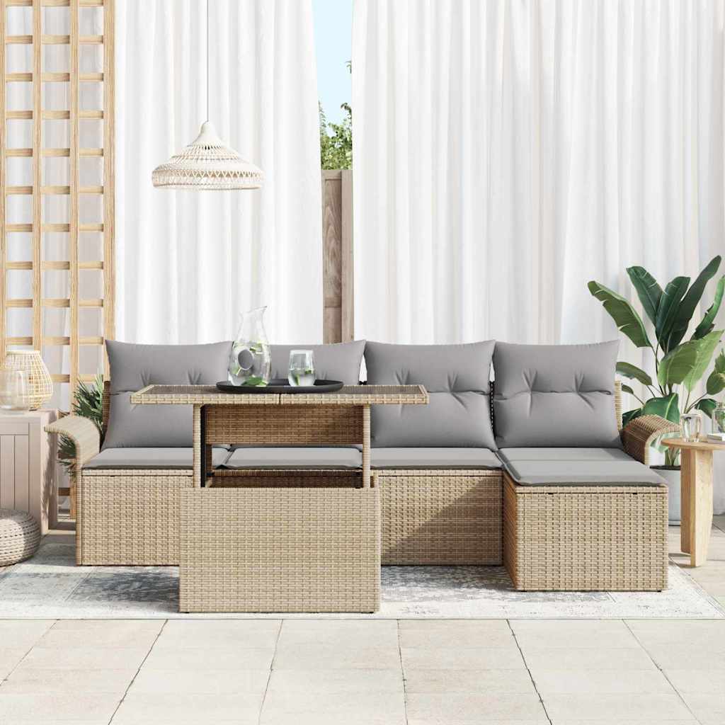 vidaXL Σετ Καναπέ Κήπου με μαξιλάρι 6 pcs Μπεζ συνθετικό ρατάν