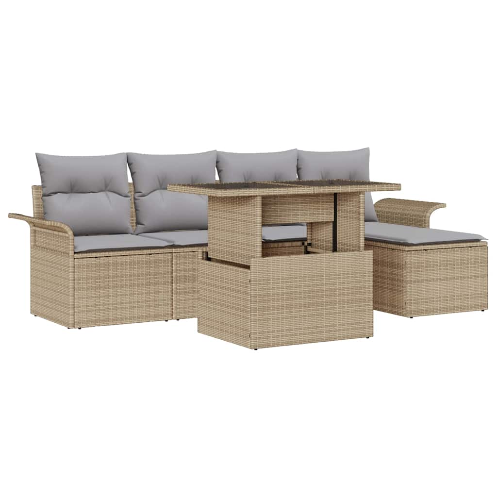 vidaXL Σετ Καναπέ Κήπου με μαξιλάρι 6 pcs Μπεζ συνθετικό ρατάν