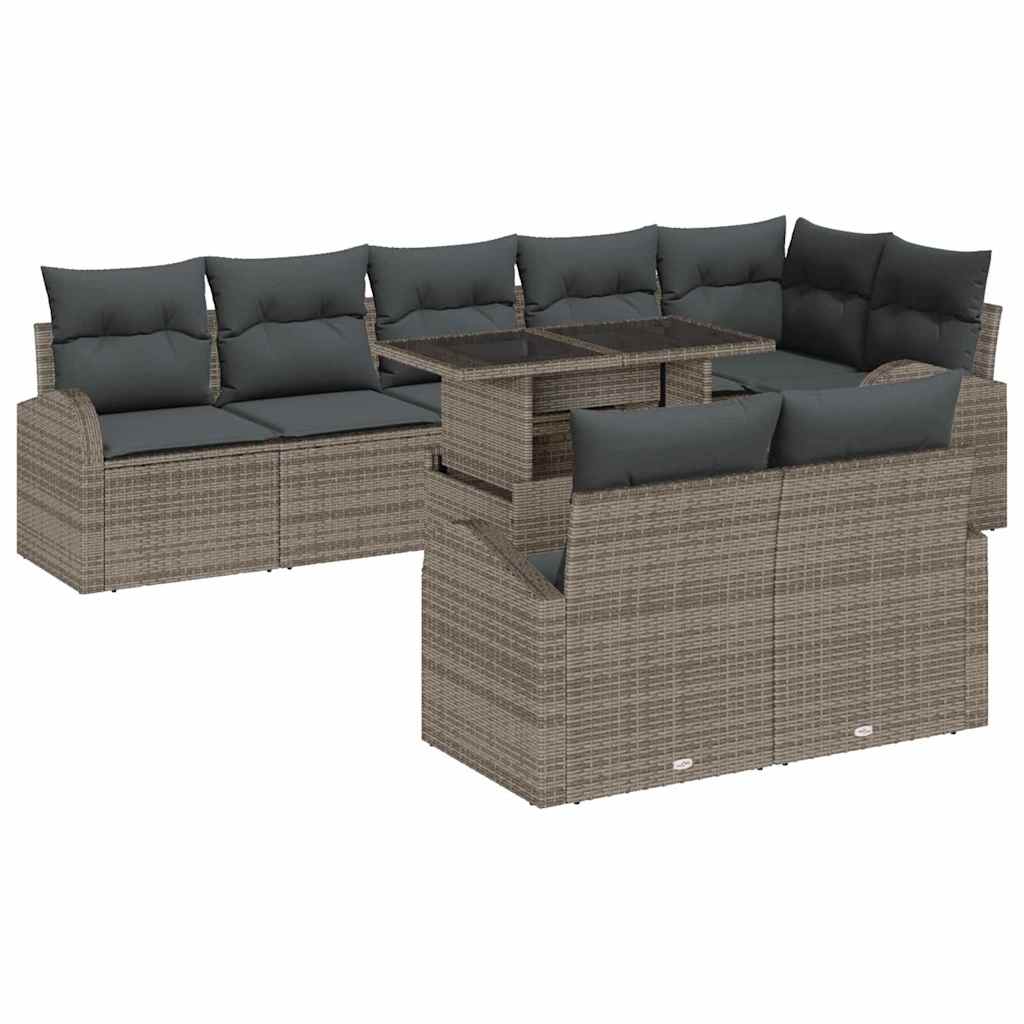 vidaXL Σετ Καναπέ Κήπου με μαξιλάρι 9 pcs Γκρι