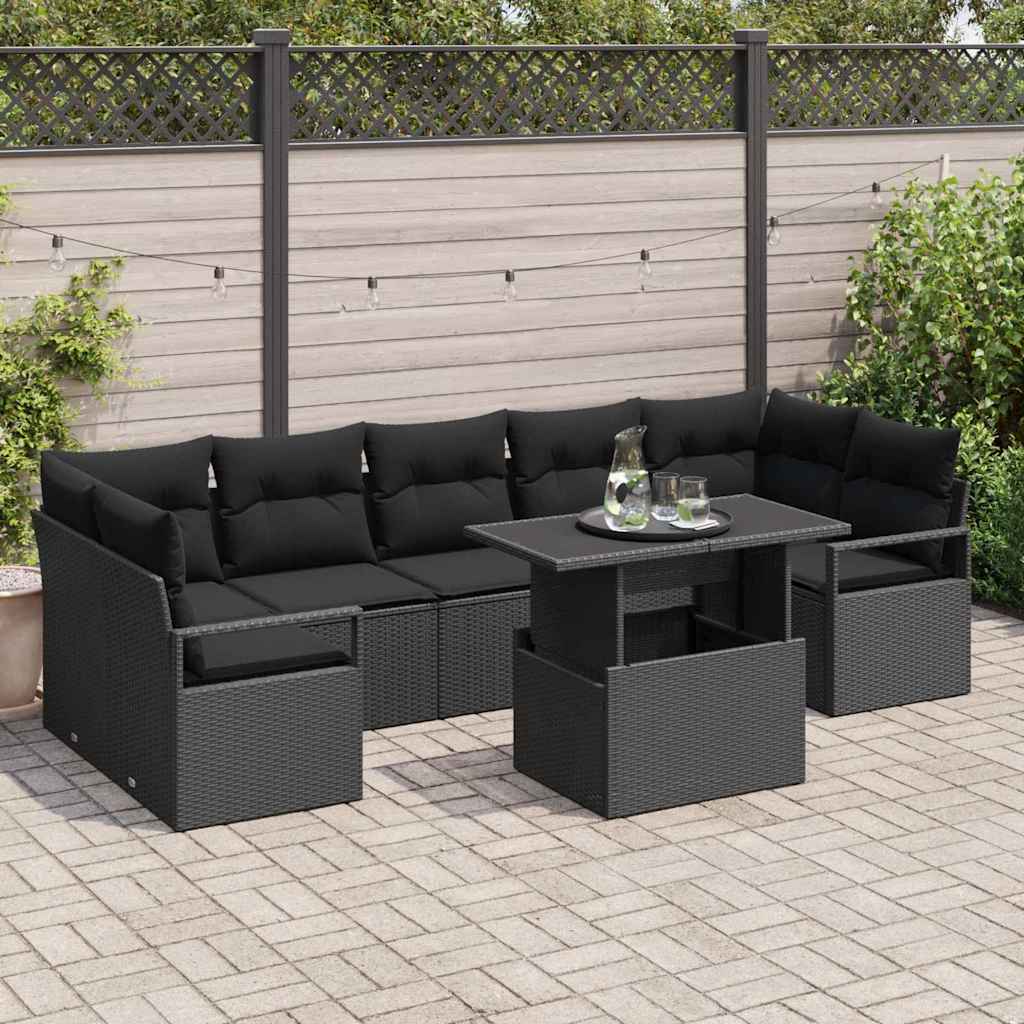 vidaXL Σετ Καναπέ Κήπου με μαξιλάρι 8 pcs Μαύρο συνθετικό ρατάν