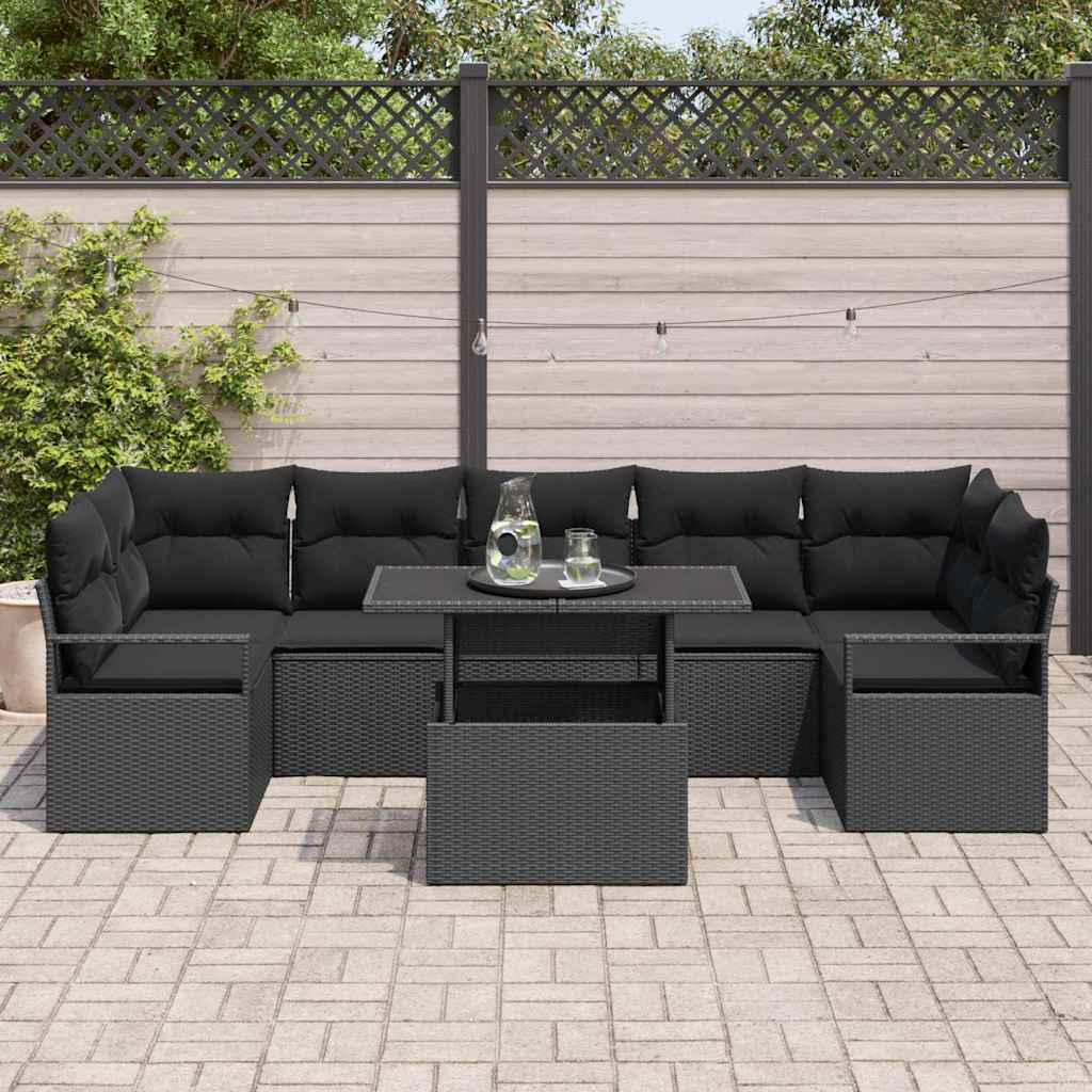 vidaXL Σετ Καναπέ Κήπου με μαξιλάρι 8 pcs Μαύρο συνθετικό ρατάν
