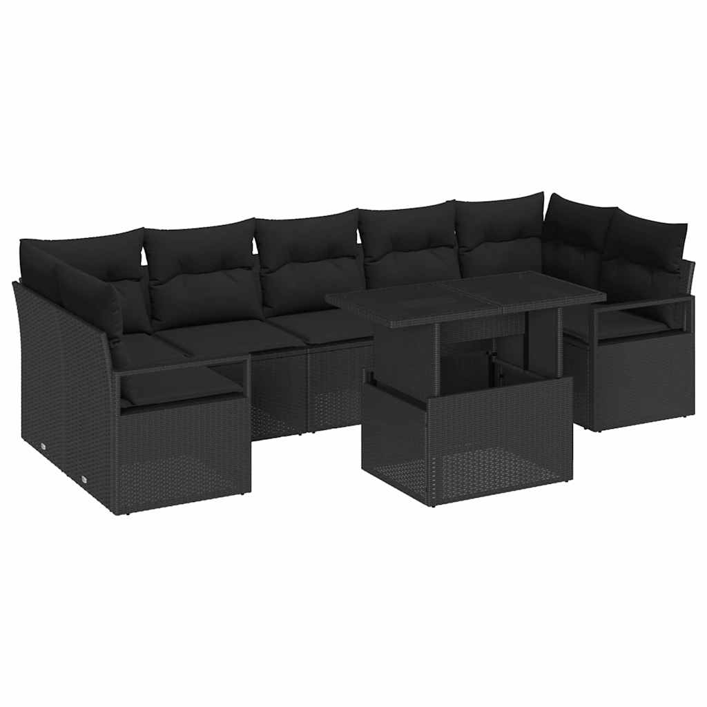 vidaXL Σετ Καναπέ Κήπου με μαξιλάρι 8 pcs Μαύρο συνθετικό ρατάν