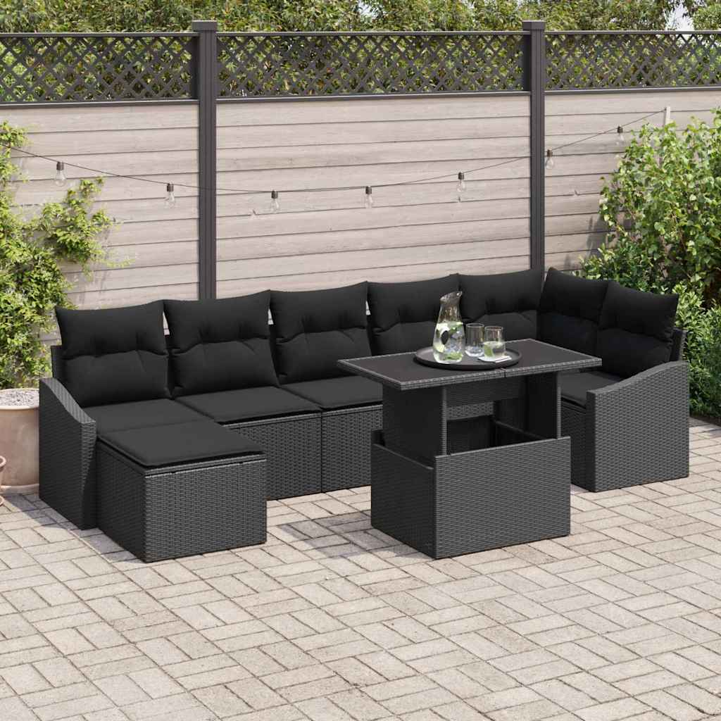 vidaXL Σετ Καναπέ Κήπου με μαξιλάρι 8 pcs Μαύρο