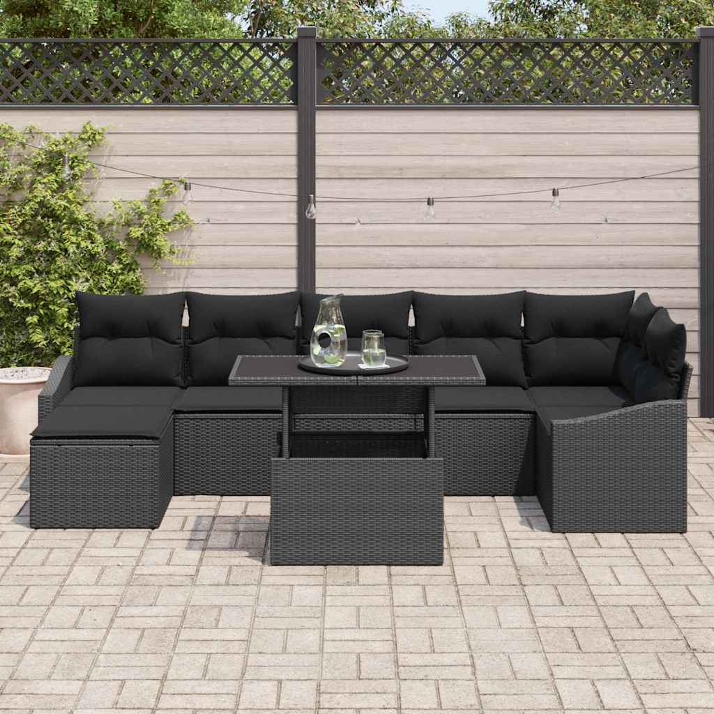vidaXL Σετ Καναπέ Κήπου με μαξιλάρι 8 pcs Μαύρο