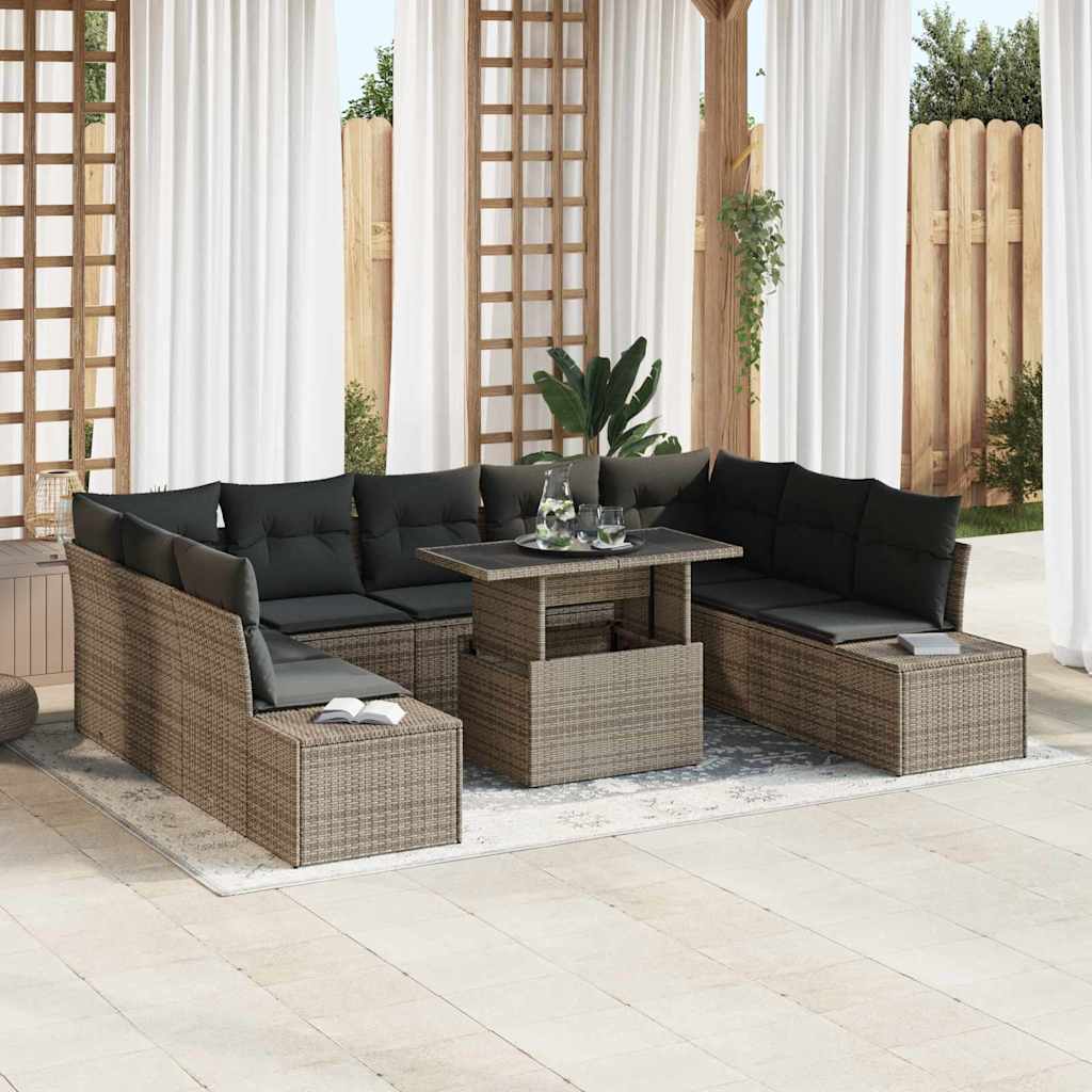 vidaXL Σετ Καναπέ Κήπου με μαξιλάρι 10 pcs Γκρι