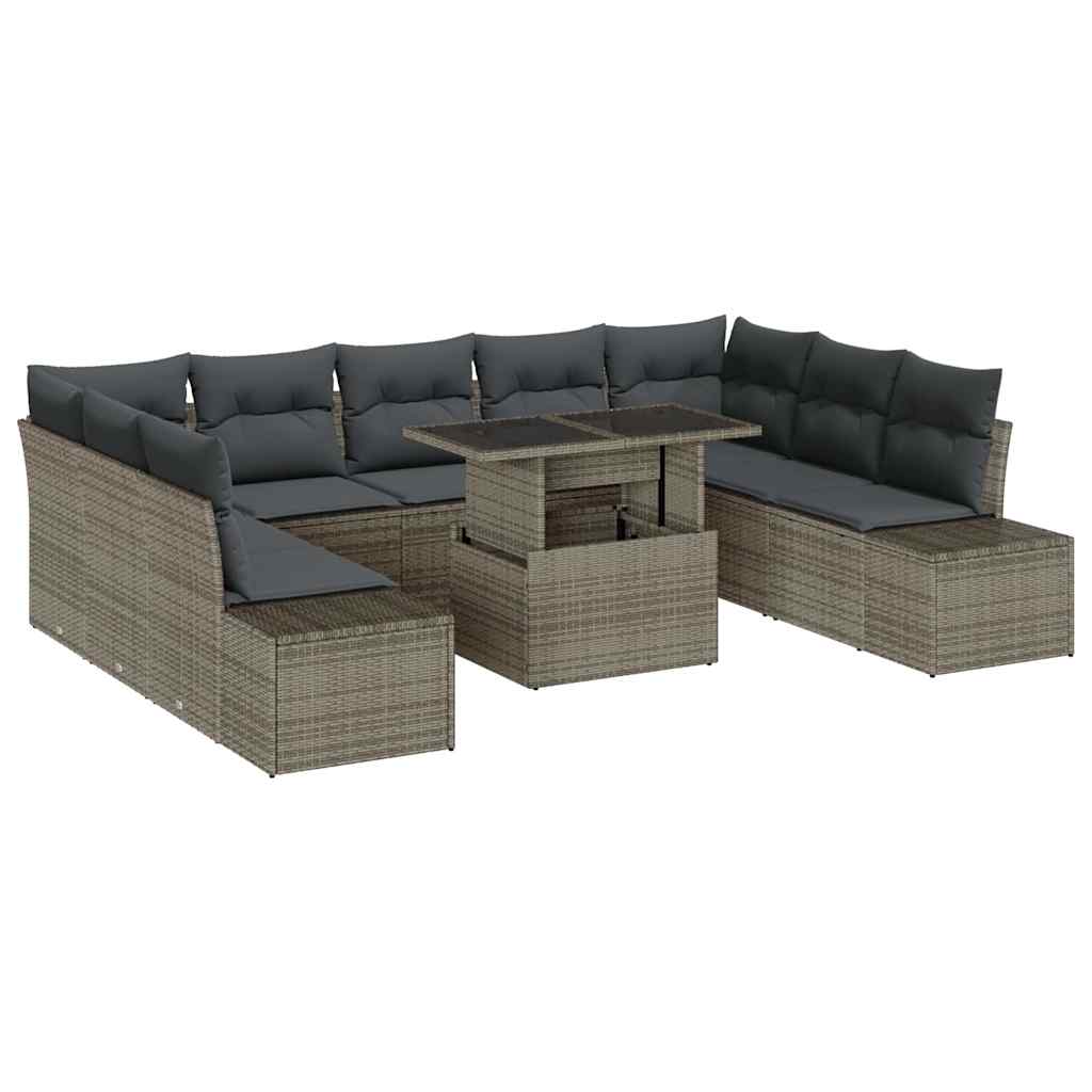 vidaXL Σετ Καναπέ Κήπου με μαξιλάρι 10 pcs Γκρι