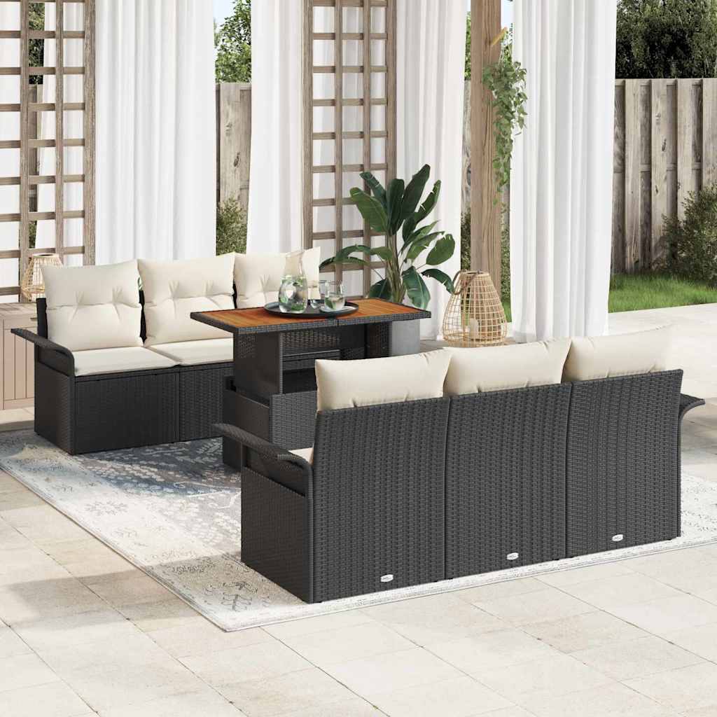 vidaXL Σετ Καναπέ Κήπου 7 pcs Μαύρο και κρεμ 100 x 55 x 73 εκ