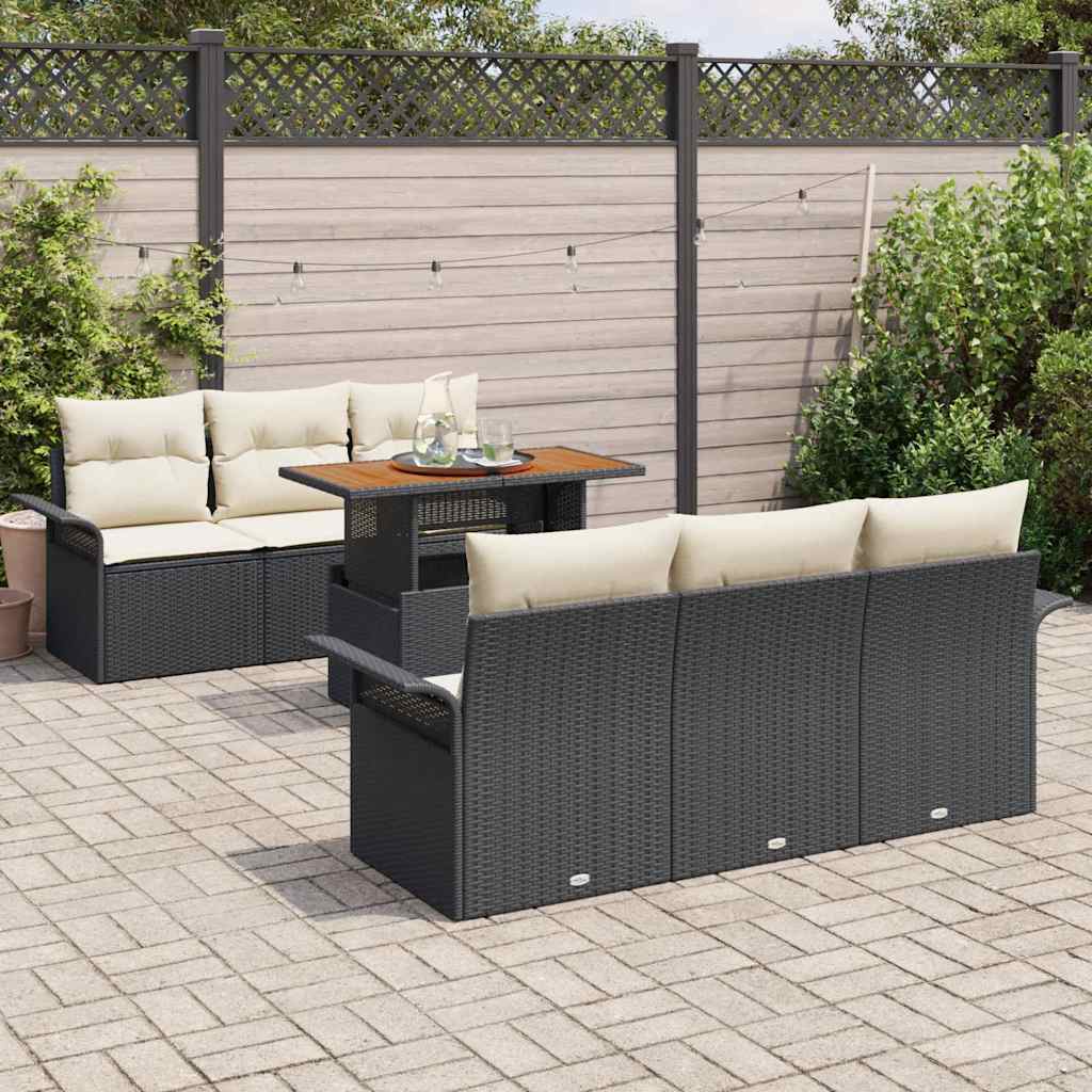 vidaXL Σετ Καναπέ Κήπου 7 pcs Μαύρο και κρεμ 100 x 55 x 73 εκ