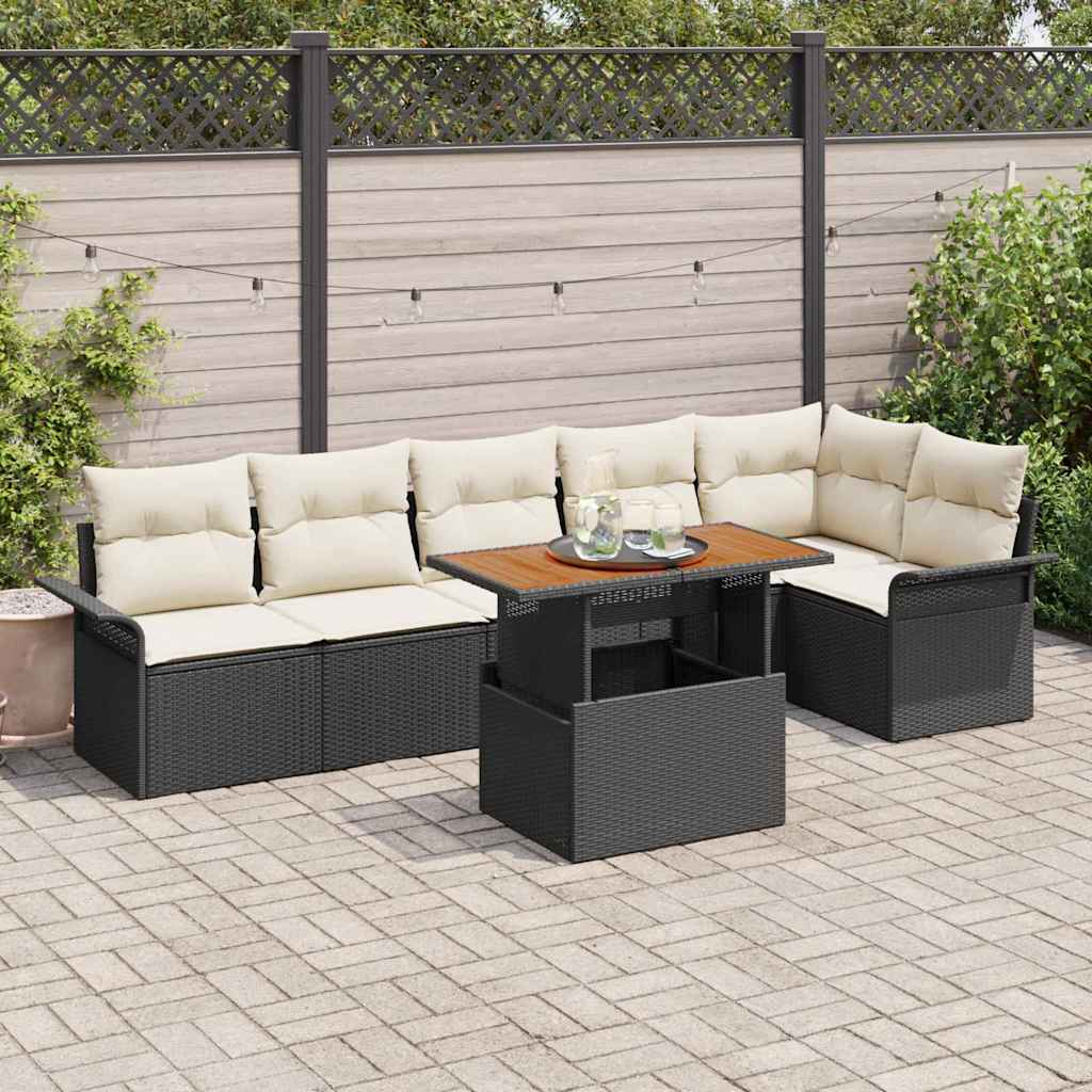 vidaXL Σετ Καναπέ Κήπου 7 pcs Μαύρο και κρεμ 100 x 55 x 73 εκ